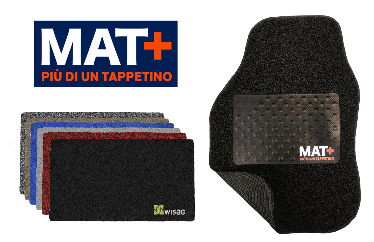 MAT+ AUTO – car mat angle with MAT+ logo completo PICCOLA